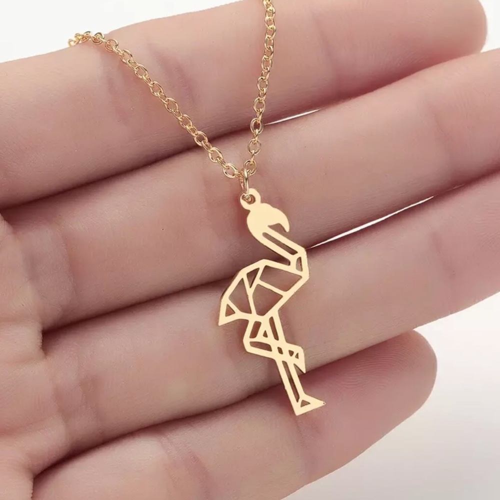 Gold Geometric Flamingo Necklace